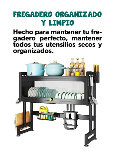 🍴 ESCURRIDOR DE PLATOS CON ESTANTE DE CRISTAL ✔️ 🚛 PAGO CONTRA ENTREGA 🚛 ⏰ ENVIO-GRATÍS ⏰